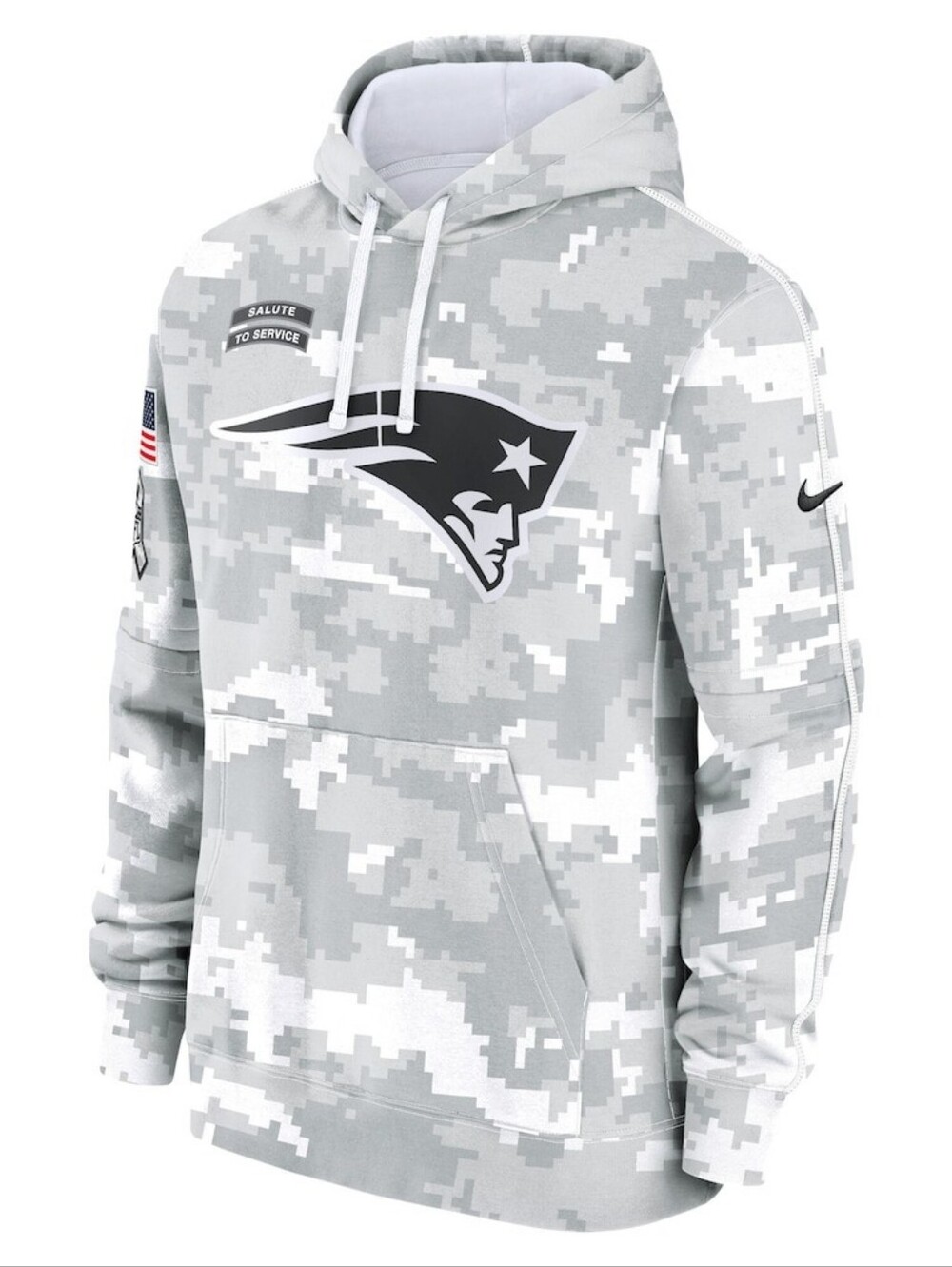 Nike Artic Camo New England Patriots 2024 Salute To Service Club Fleece Hoodie